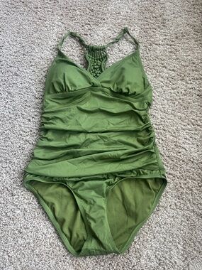 Olive Green Macramé Back One-Piece Swimsuit Size 8